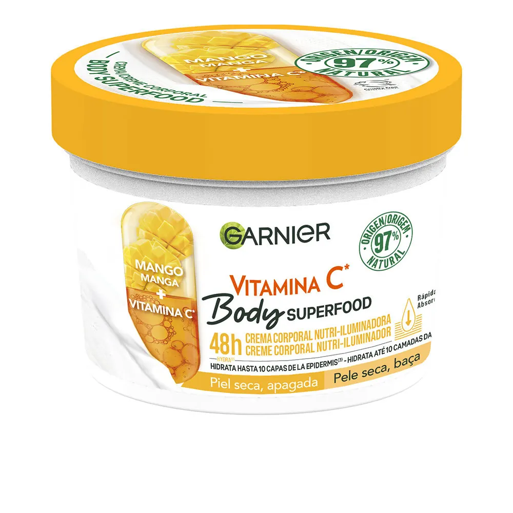 BODY SUPERFOOD MANGO crema corporal nutri-iluminadora piel seca apagada 380 ml