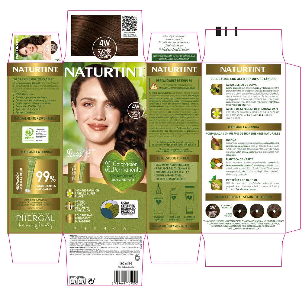 NATURTINT tinte sin amoniaco #4W-Castaño Oscuro Radiante 170 ml