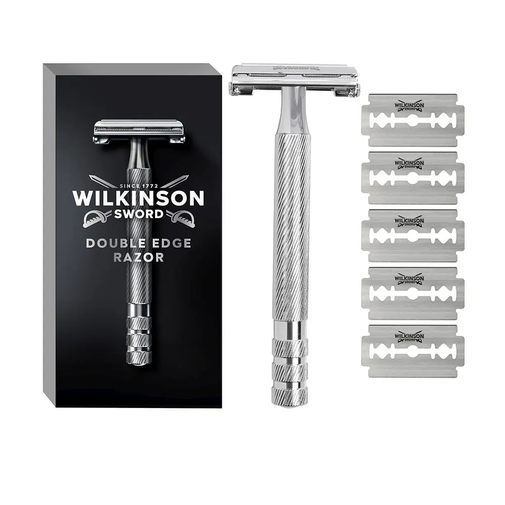 DOUBLE EDGE RAZOR máquina + 6 hojas de recambios 6 u