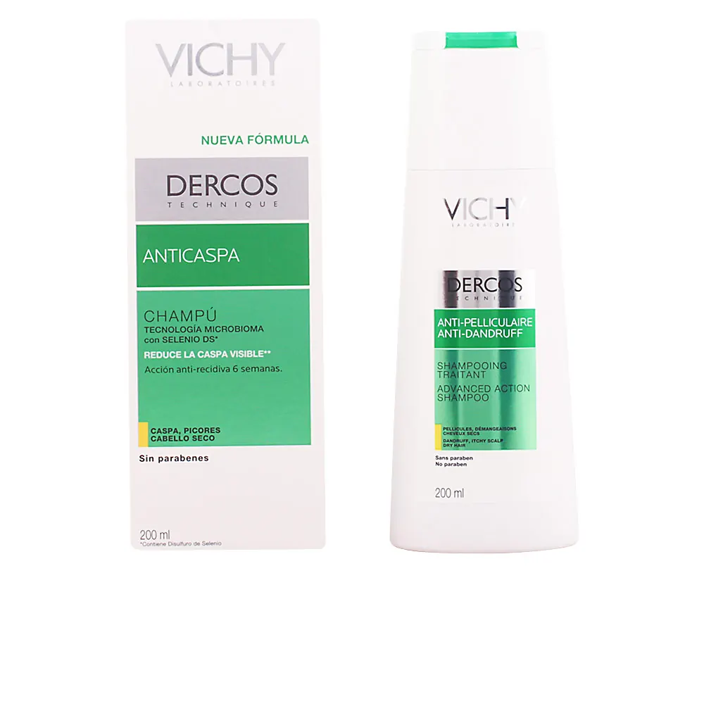 DERCOS TECHNIQUE champú anticaspa cabellos seco elimina la caspa y reduce los picores 200 ml